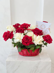 Classic Red & White Rose Basket